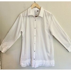 Soft Surroundings‎ White Button Down Blouse Ruffle Women’s Size Petite M Soft